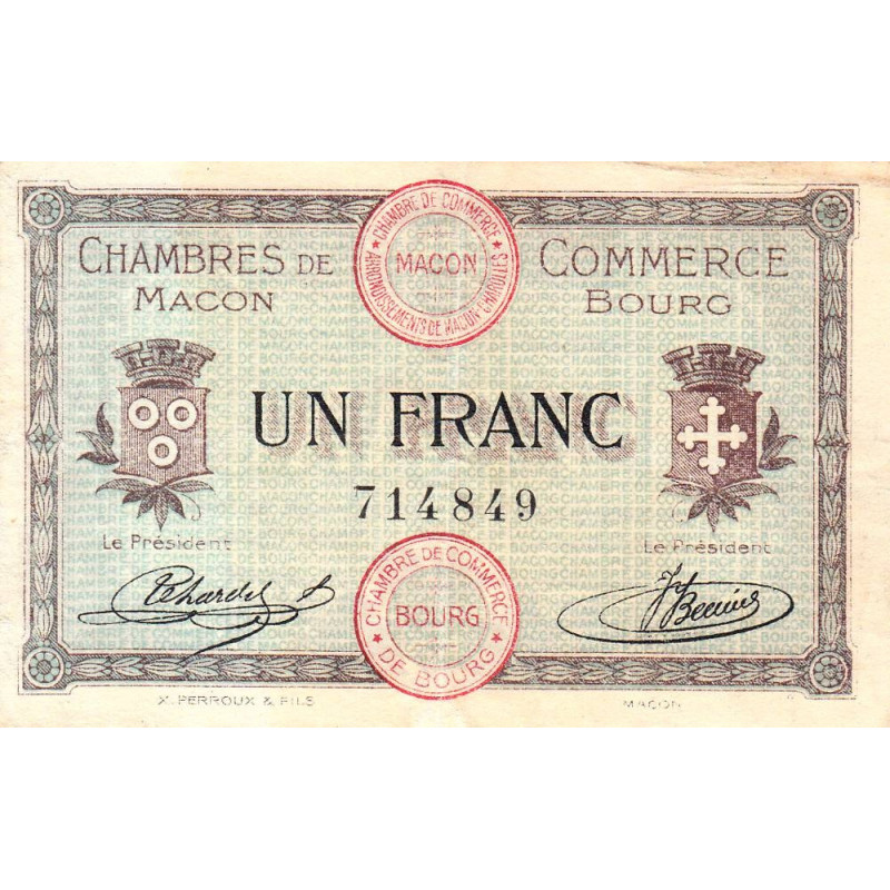 Macon et Bourg - Pirot 78-3 - 1 franc - Sans série - 01/09/1915 - Etat : TB