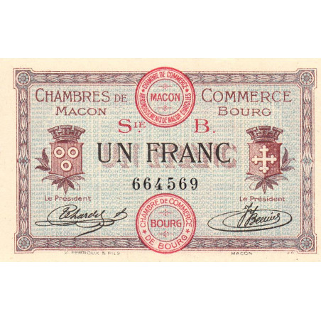 Macon et Bourg - Pirot 78-6 - 1 franc - Série B - 01/09/1915 - Etat : NEUF