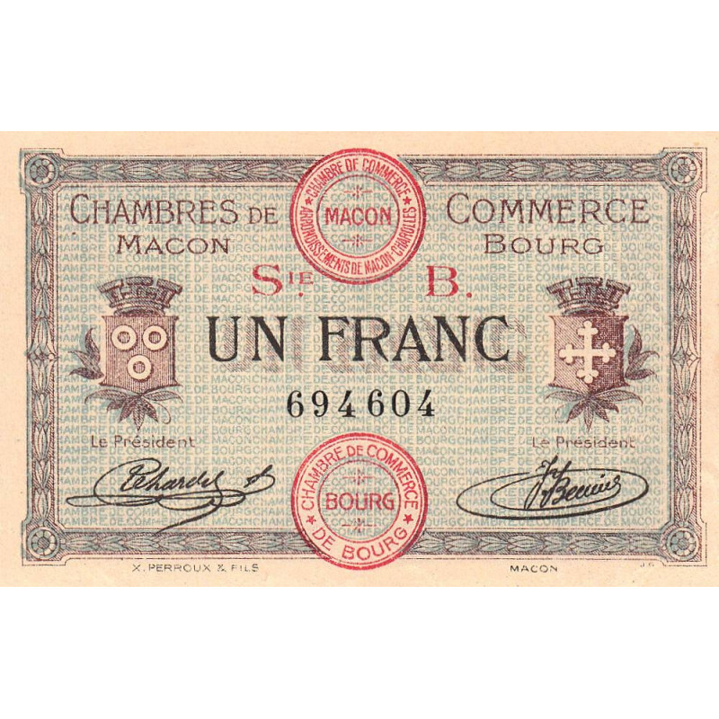 Macon et Bourg - Pirot 78-6 - 1 franc - Série B - 01/09/1915 - Etat : SUP+