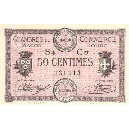 Macon et Bourg - Pirot 78-7 - 50 centimes - Série Crt - 01/09/1915 - Etat : SPL