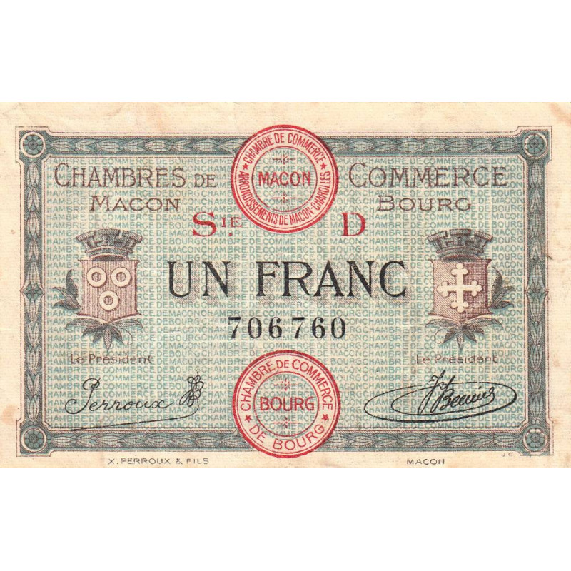 Macon et Bourg - Pirot 78-10 - 1 franc - Série D - 15/12/1917 - Etat : TB+