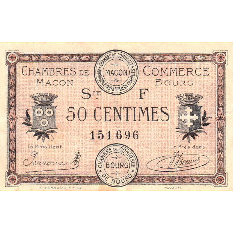 Macon et Bourg - Pirot 78-13 - 50 centimes - Série F - 04/08/1921 - Etat : TTB