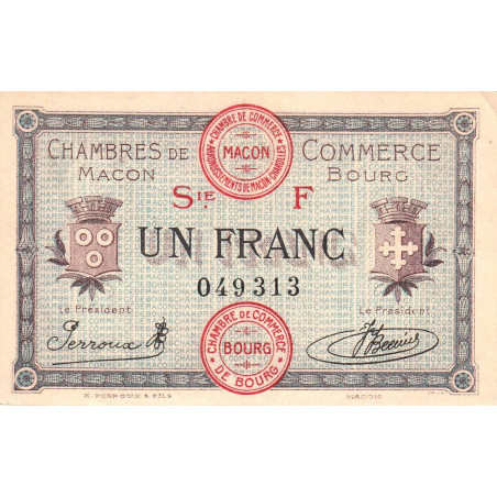 Macon et Bourg - Pirot 78-14 - 1 franc - Série F - 04/08/1921 - Etat : SUP