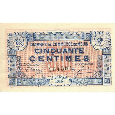 Melun - Pirot 80-1 - 50 centimes - 15/10/1915 - Etat : SUP+