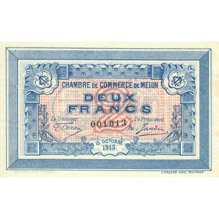 Melun - Pirot 80-5 - 2 francs - 15/10/1915 - Etat : SUP