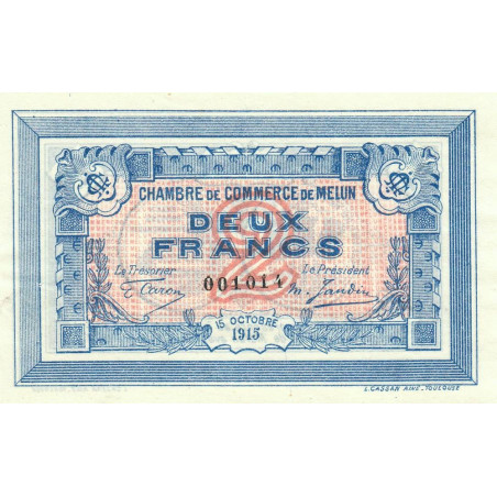 Melun - Pirot 80-5 - 2 francs - 15/10/1915 - Etat : SUP+