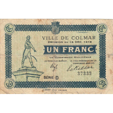 Colmar - Pirot 130-3 - 1 franc - Série D - 15/12/1918 - Etat : TB-