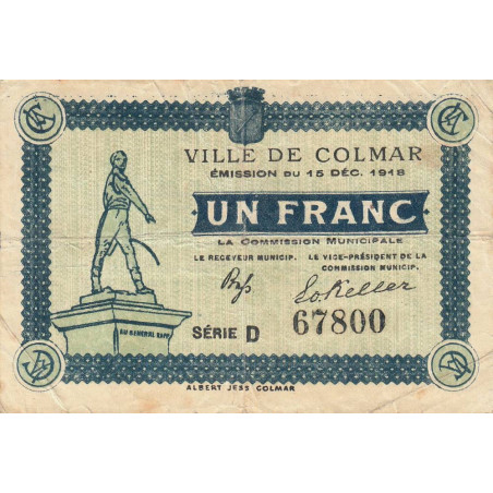 Colmar - Pirot 130-3 - 1 franc - Série D - 15/12/1918 - Etat : TB+