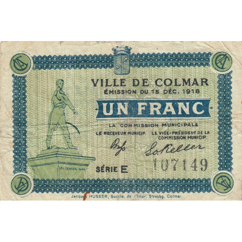 Colmar - Pirot 130-6 - 1 franc - Série E - 15/12/1918 - Etat : TB