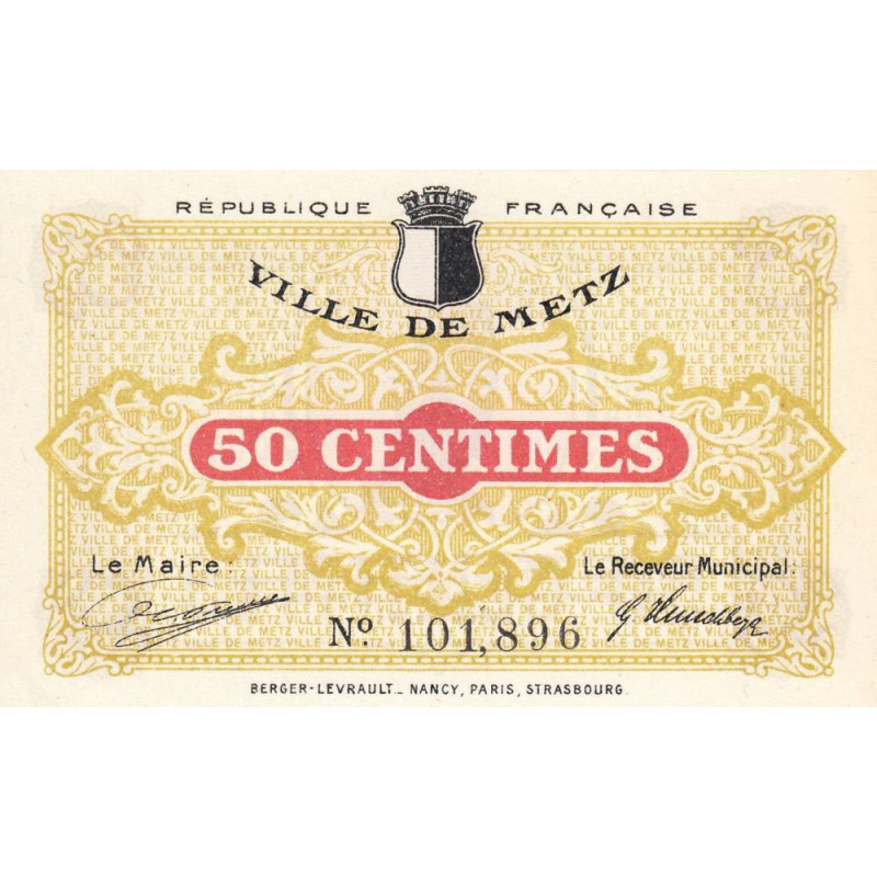 Metz - Pirot 131-1a - 50 centimes - 27/12/1918 - Etat : SPL à NEUF