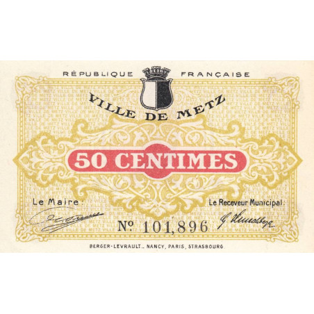 Metz - Pirot 131-1a - 50 centimes - 27/12/1918 - Etat : SPL à NEUF