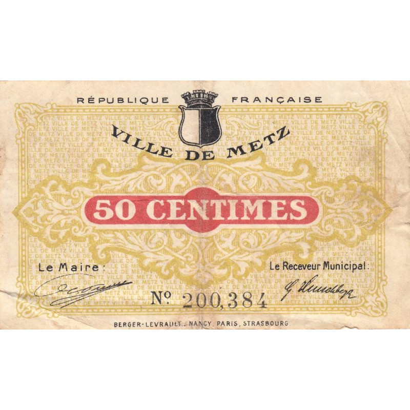 Metz - Pirot 131-1c - 50 centimes - 27/12/1918 - Etat : TB