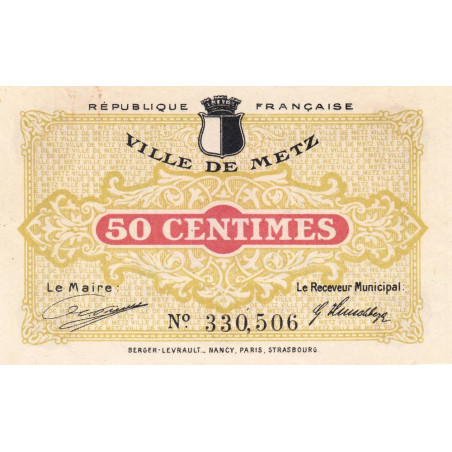 Metz - Pirot 131-1d - 50 centimes - 27/12/1918 - Etat : SUP+