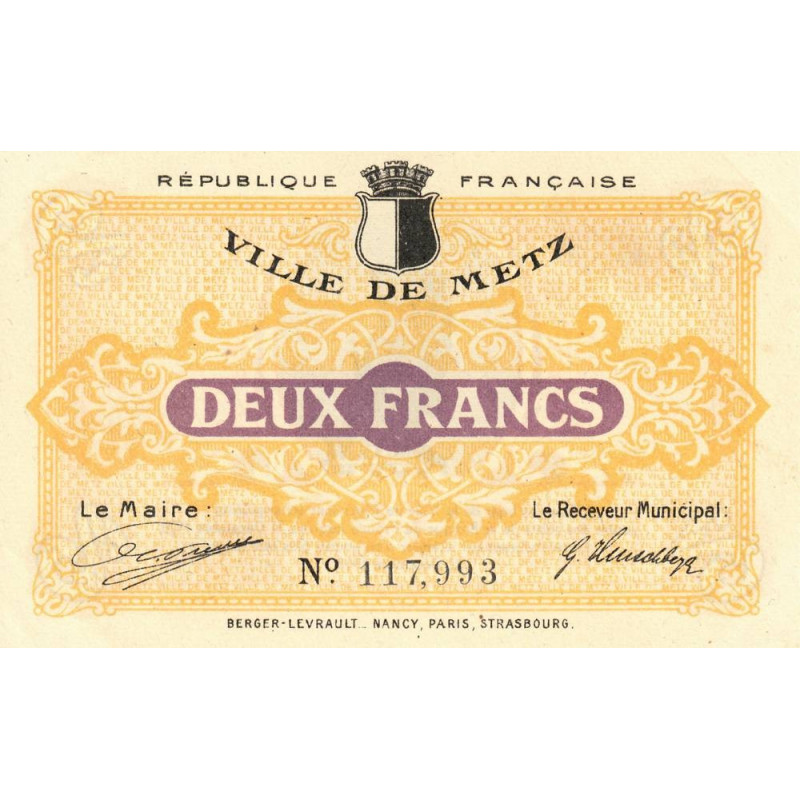 Metz - Pirot 131-6 - 2 francs - 27/12/1918 - Etat : SUP+