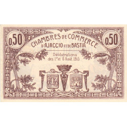 Ajaccio & Bastia - Pirot 3-1 - 50 centimes - Sans série - 06/08/1915 - Etat : SUP à SPL