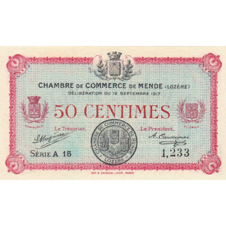 Mende (Lozère) - Pirot 81-1 - 50 centimes - Série A 15 - 12/09/1917 - Etat : NEUF