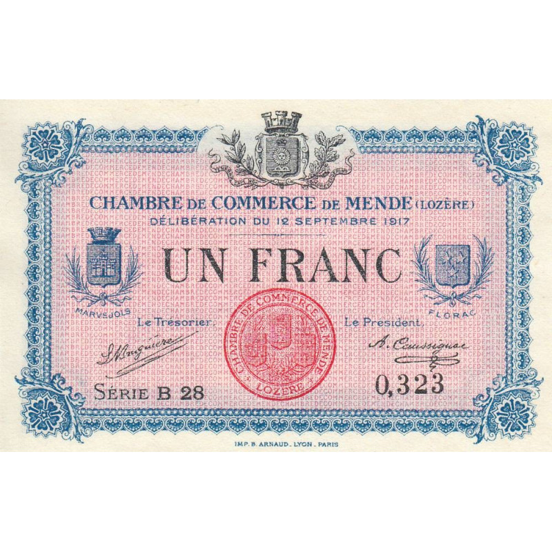 Mende (Lozère) - Pirot 81-3 - 1 franc - Série B 28 - 12/09/1917 - Etat : NEUF