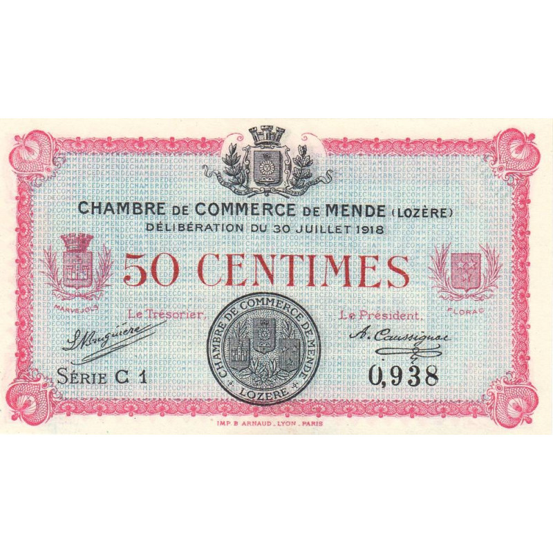 Mende (Lozère) - Pirot 81-5 - 50 centimes - Série C 1 - 30/07/1918 - Etat : NEUF