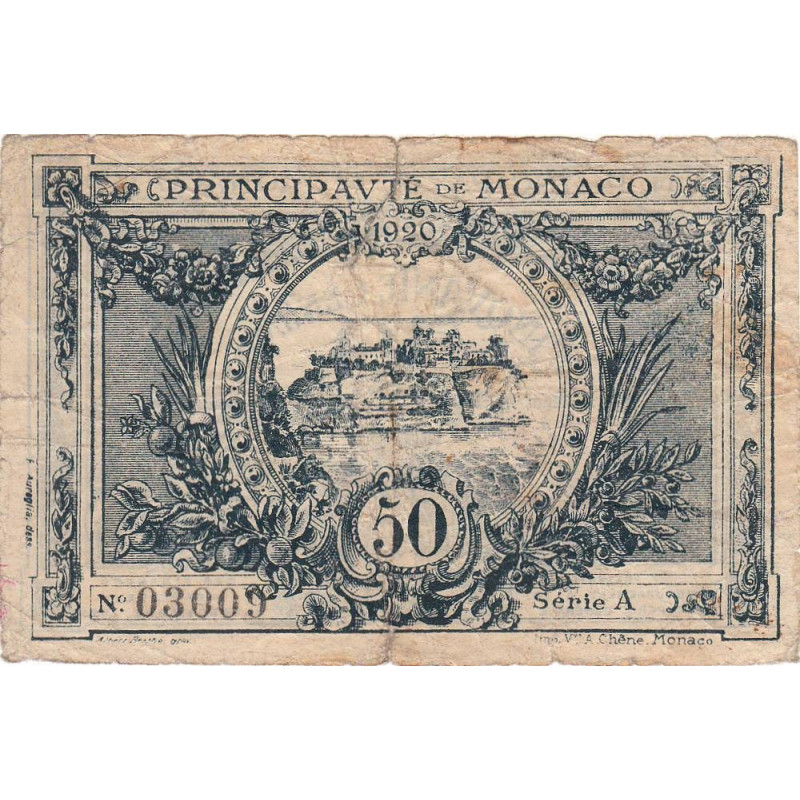 Monaco - Pirot 136-3 - 50 centimes - Série A -16/03/1920 - Etat : B-