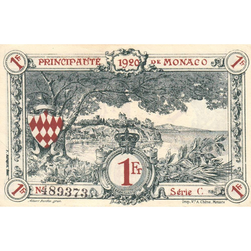 Monaco - Pirot 136-6 - 1 franc - Série C - 16/03/1920 (1921) - Etat : SUP à SPL