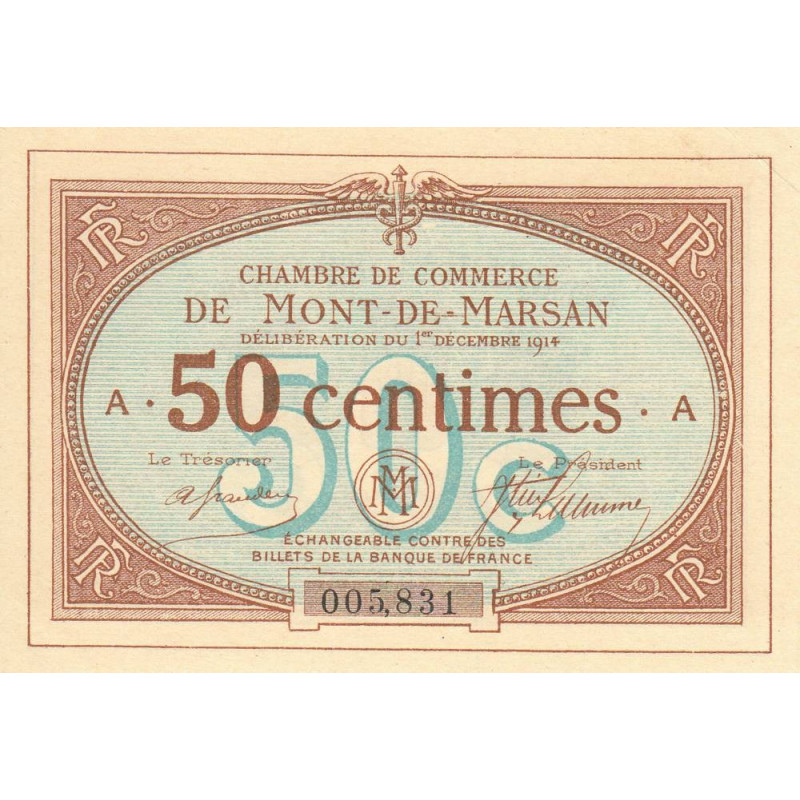 Mont-de-Marsan - Pirot 82-1 - 50 centimes - Série A - 01/12/1914 - Etat : SUP+