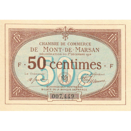 Mont-de-Marsan - Pirot 82-1 - 50 centimes - Série F - 01/12/1914 - Etat : TTB