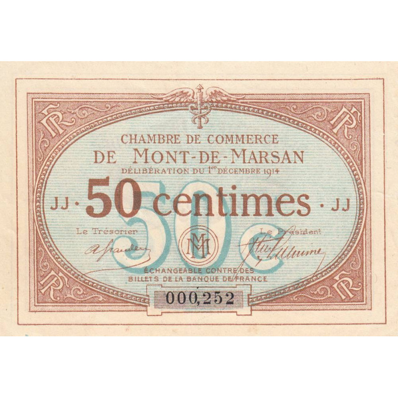 Mont-de-Marsan - Pirot 82-3 - 50 centimes - Série JJ - 01/12/1914 - Etat : TTB+