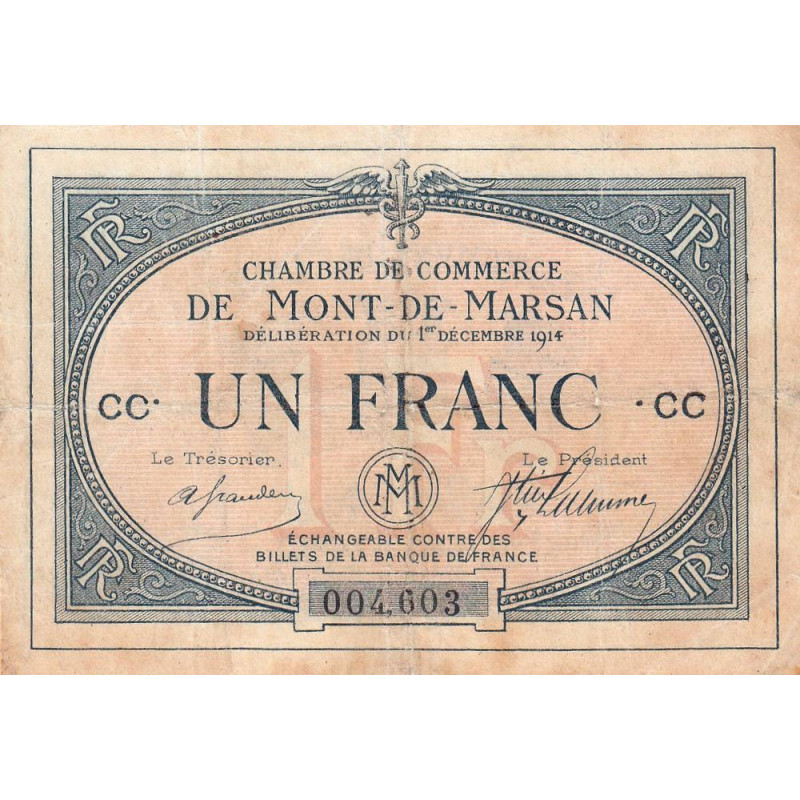 Mont-de-Marsan - Pirot 82-7 - 1 franc - Série CC - 01/12/1914 - Etat : TB-