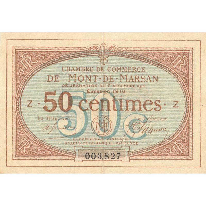 Mont-de-Marsan - Pirot 82-12 - 50 centimes - Série Z - 1916 - Etat : TTB