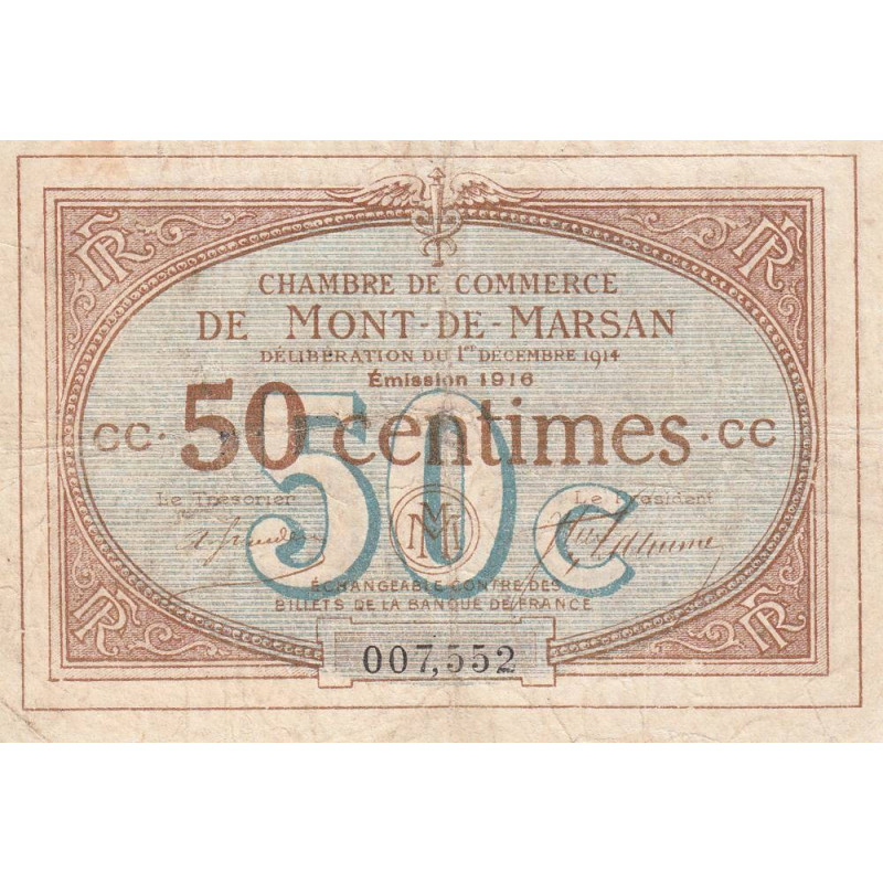 Mont-de-Marsan - Pirot 82-14 - 50 centimes - Série CC - 1916 - Etat : TB-