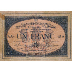 Mont-de-Marsan - Pirot 82-16 variété- 1 franc - Série AA - 1916 - Etat : SUP