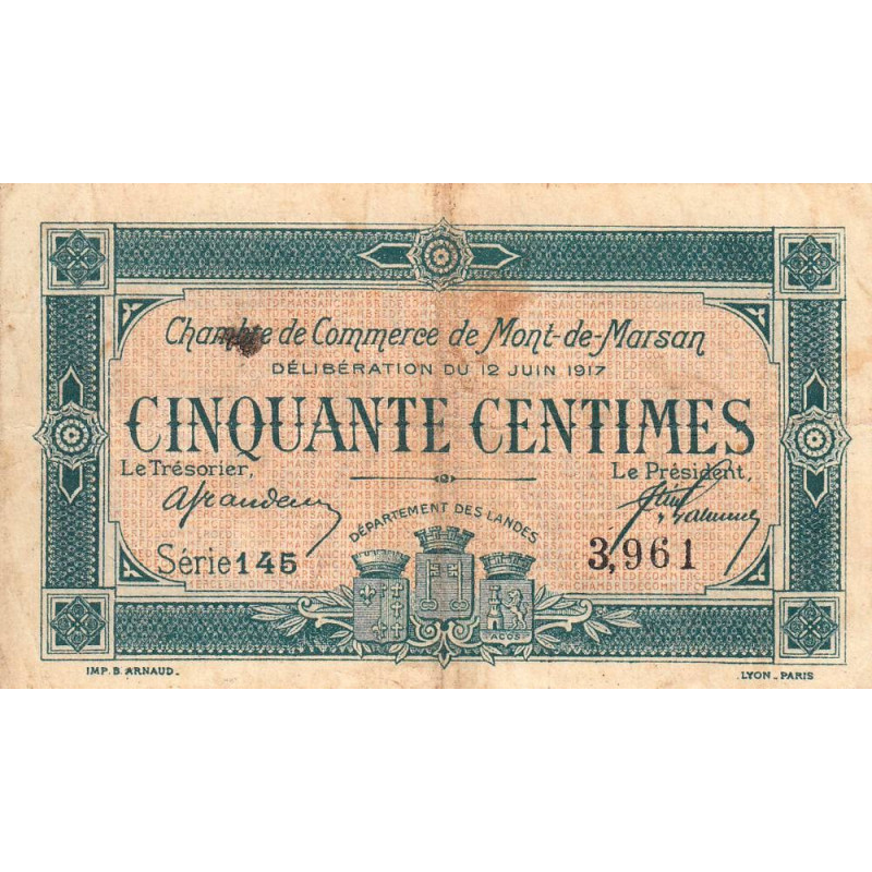 Mont-de-Marsan - Pirot 82-18 - 50 centimes - Série 145 - 12/06/1917 - Etat : TB