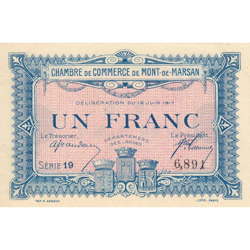 Mont-de-Marsan - Pirot 82-21 - 1 franc - Série 19 - 12/06/1917 - Etat : SUP+