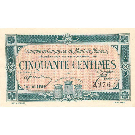 Mont-de-Marsan - Pirot 82-25 - 50 centimes - Série 159 - 23/11/1917 - Etat : SPL