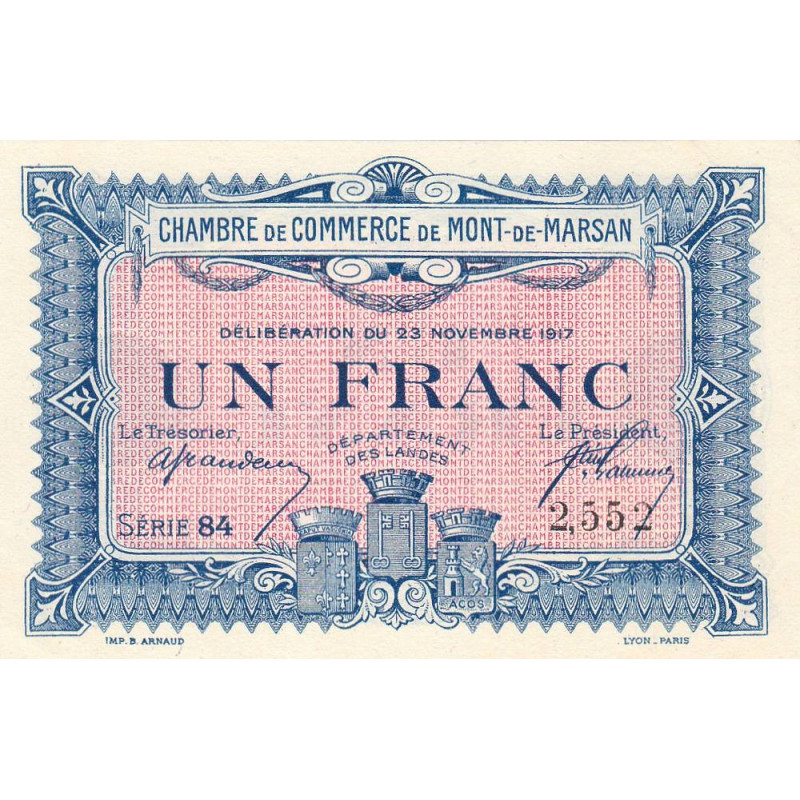 Mont-de-Marsan - Pirot 82-28 - 1 franc - Série 84 - 23/11/1917 - Etat : SPL