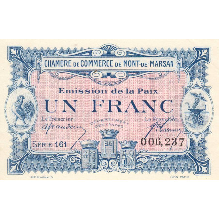 Mont-de-Marsan - Pirot 82-35 - 1 franc - Série 161 - Emission de la Paix 1921 - Etat : SPL