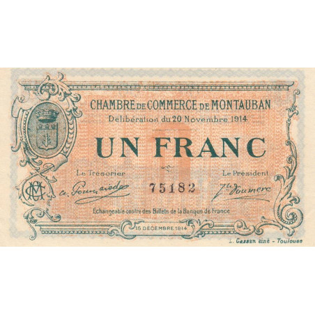 Montauban - Pirot 83-6 variété - 1 franc - 1914 - Etat : SUP+