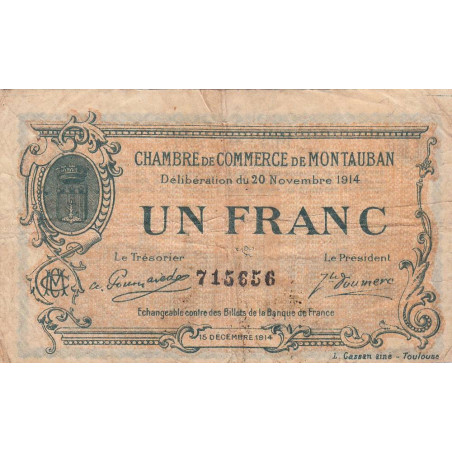 Montauban - Pirot 83-6 variété - 1 franc - 1914 - Etat : TB