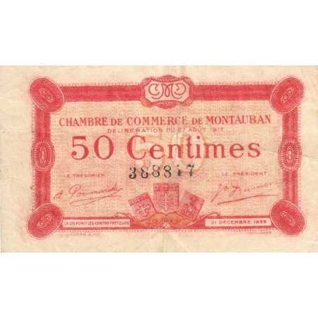 Montauban - Pirot 83-13 variété - 50 centimes - 1917 - Etat : TB+