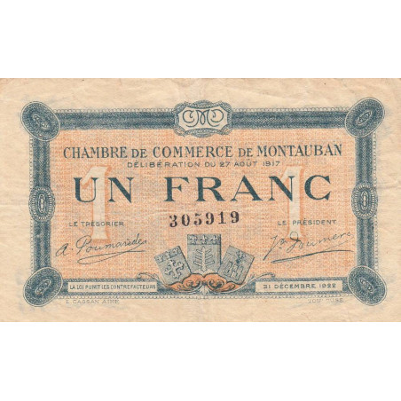 Montauban - Pirot 83-15 variété- 1 franc - 1917 - Etat : TB+