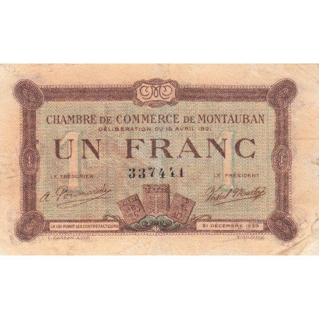 Montauban - Pirot 83-19 - 1 franc - 1921 - Etat : TB