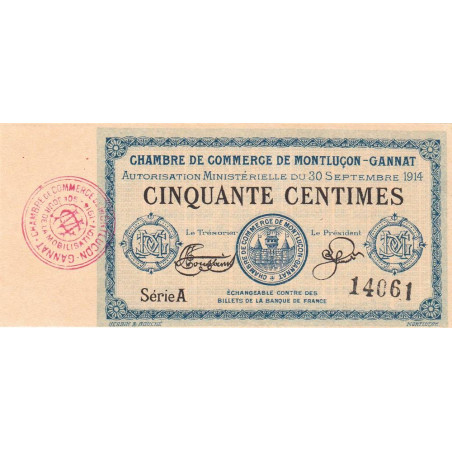 Montluçon-Gannat - Pirot 84-1 - 50 centimes - Série A - 1914 - Etat : NEUF