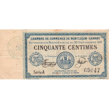 Montluçon-Gannat - Pirot 84-4 - 50 centimes - Série A - 1914 - Etat : TB