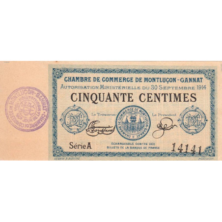 Montluçon-Gannat - Pirot 84-7 - 50 centimes - Série A - 1914 - Etat : SPL à NEUF