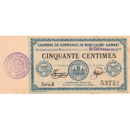 Montluçon-Gannat - Pirot 84-10 - 50 centimes - Série A - 1914 - Etat : SUP