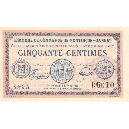 Montluçon-Gannat - Pirot 84-13 - 50 centimes - Série A - 1915 - Etat : SPL+