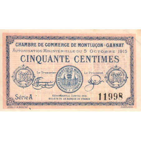 Montluçon-Gannat - Pirot 84-13 - 50 centimes - Série A - 1915 - Etat : SUP