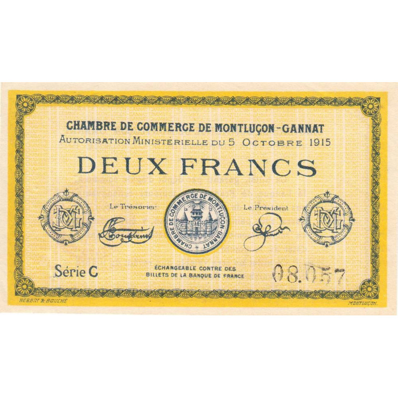 Montluçon-Gannat - Pirot 84-18a - 2 francs - Série C - 1915 - Etat : TTB+