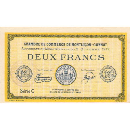Montluçon-Gannat - Pirot non répertorié - 2 francs - Série C - 1915 - Spécimen - Etat : SUP