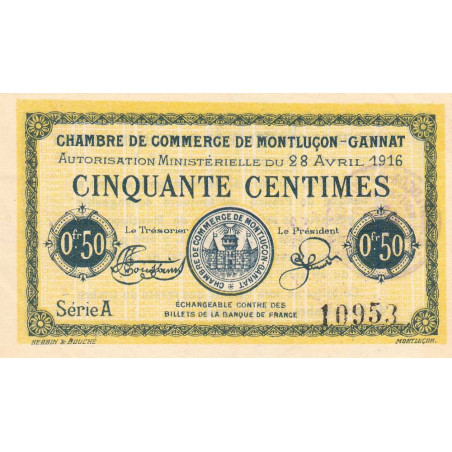 Montluçon-Gannat - Pirot 84-21 - 50 centimes - Série A - 1916 - Etat : SUP+